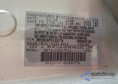 2019 Nissan Versa S from USA, damaged, VIN 3N1CN7AP1KL831776